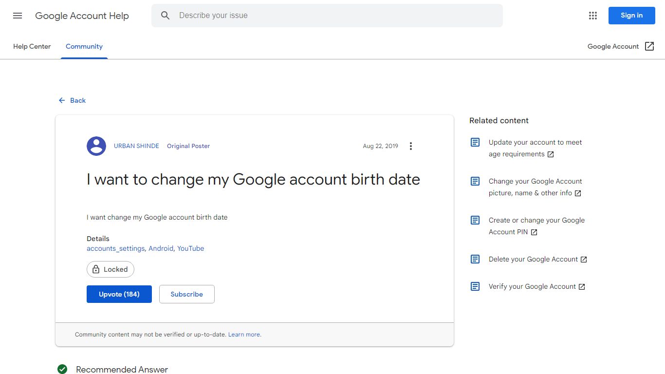 I want to change my Google account birth date - Google Account Community